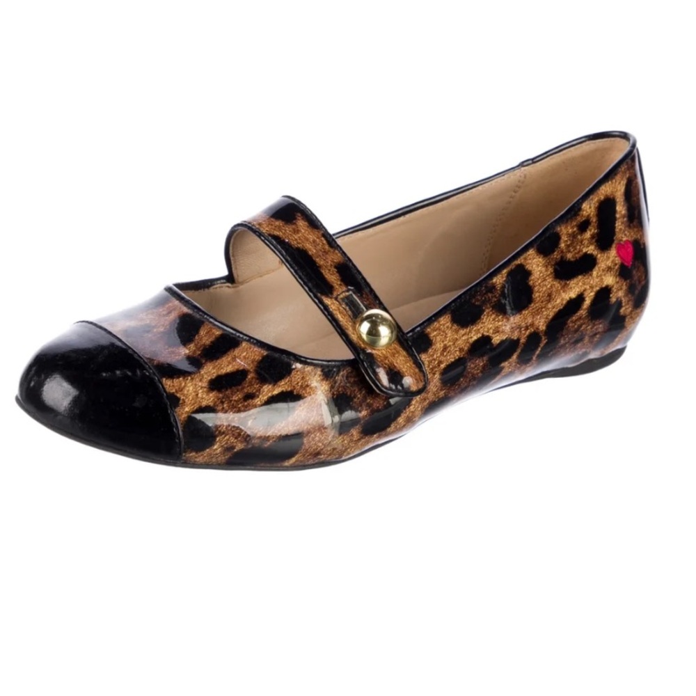 Love Moschino Patent Leather Leopard Animal Print Mary Jane Flats 9.5 IT 40 NEW